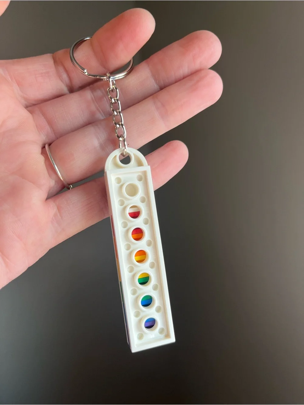 Lego White Keychain with Rainbow Inlay - Handmade